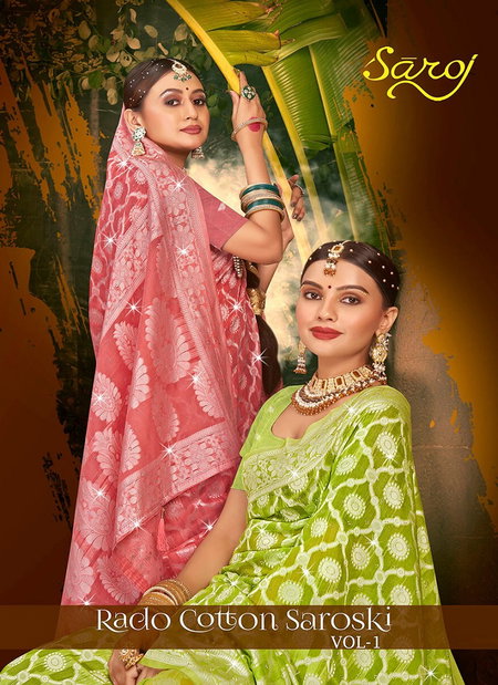 Rado Cotton By Saroj Swarovski Work Soft Cotton Rich Pallu Sarees Wholesale Shop In Surat
